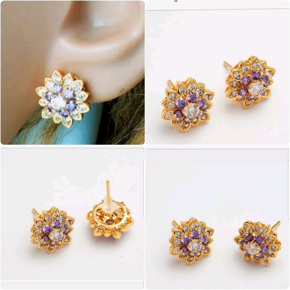 24K Gold Filled Blue C.Z Stone Hoop Earrings